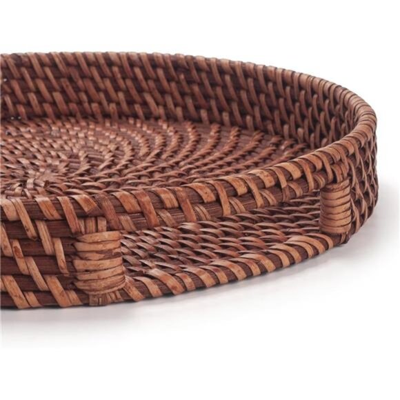 11 inch Rattan Tray, Round Wicker Tray with Cut-Out Handles, Woven Serving Tray - Picture 4 of 7